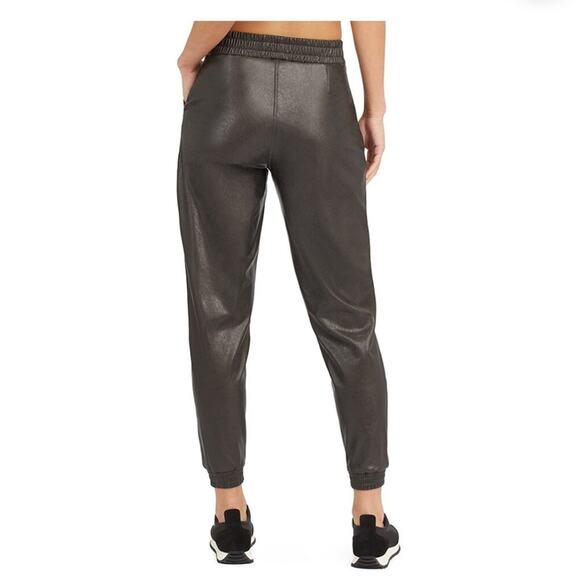 SPANX Black Faux Leather Jogger Pants Size Large - Picture 2 of 8